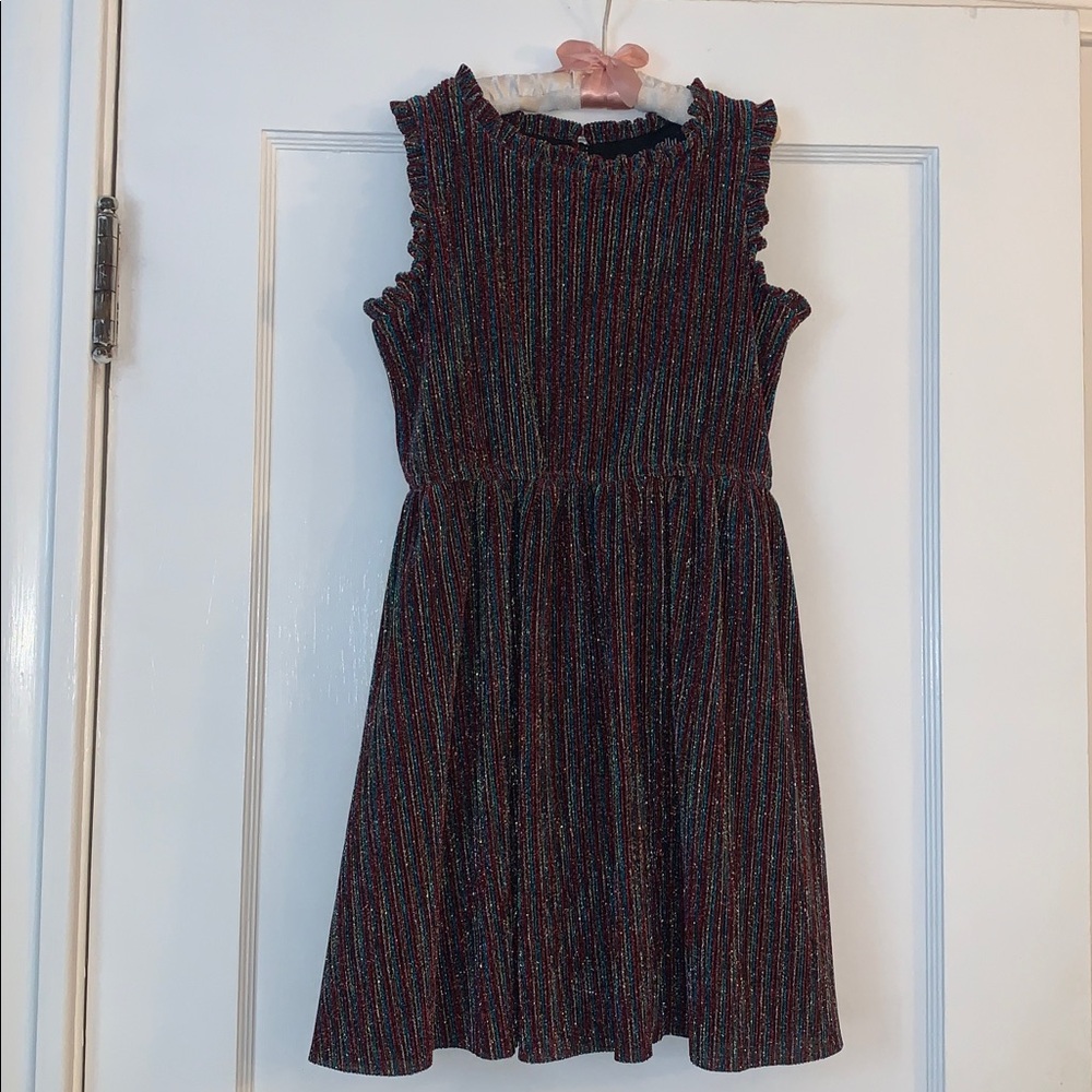 Ava & Yelly 6X Glitter Metallic Striped Dress EUC Red Silver Gold Blue